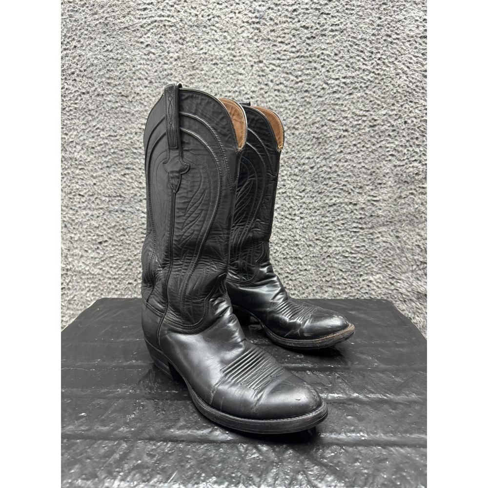 Vintage‎ Lucchese Handmade Leather Western Cowboy Boots Black Womens Size 8D US
